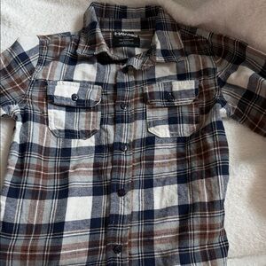 Tony Hawk Kids Flannel Plaid Button-Down Shirt - Blue and Brown